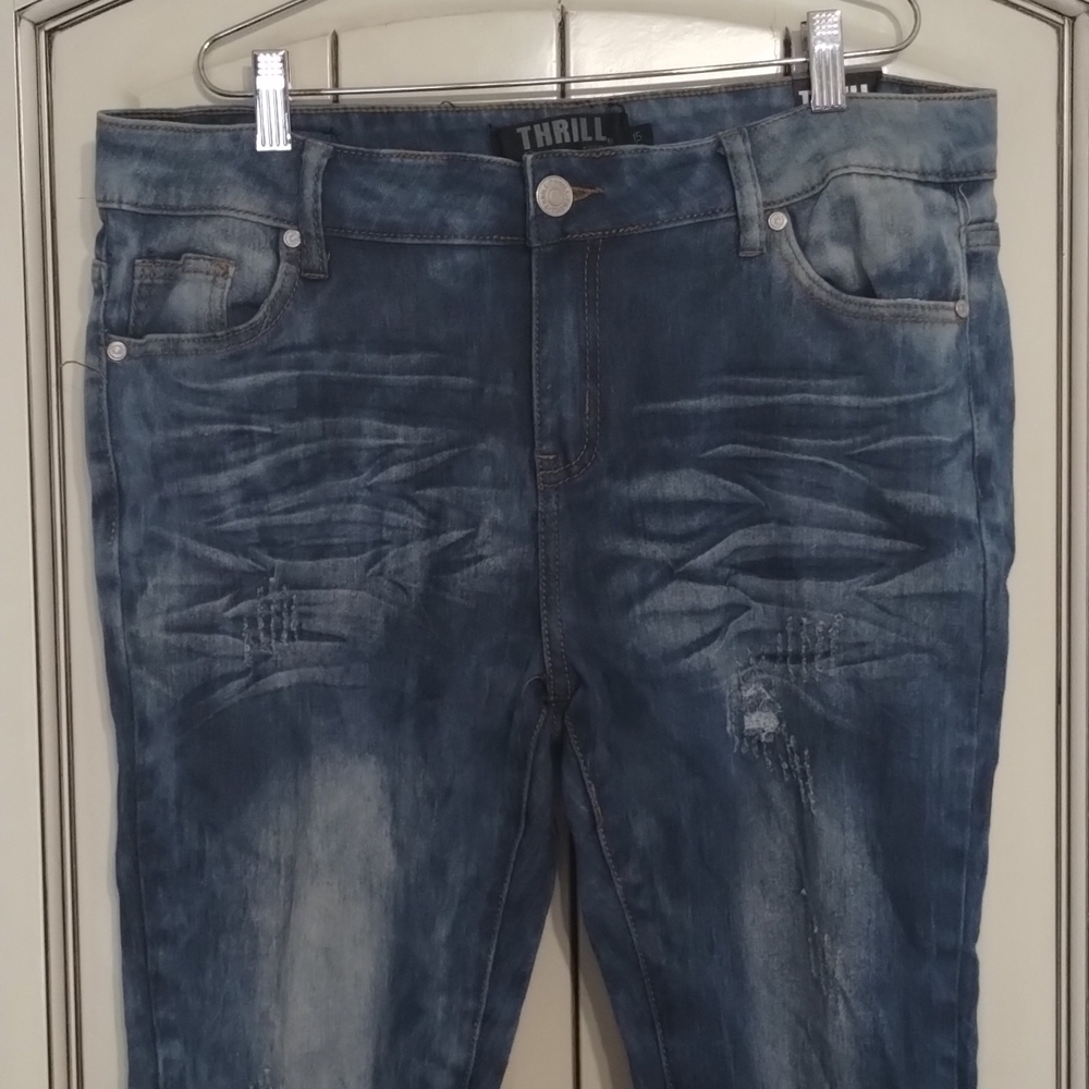 Thrill denim jeans size 15 stretch Distressed Skinny High Rise new! - Picture 2 of 11